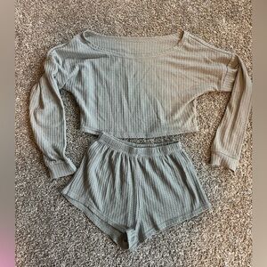 Gray Waffle Knit Lounge Set